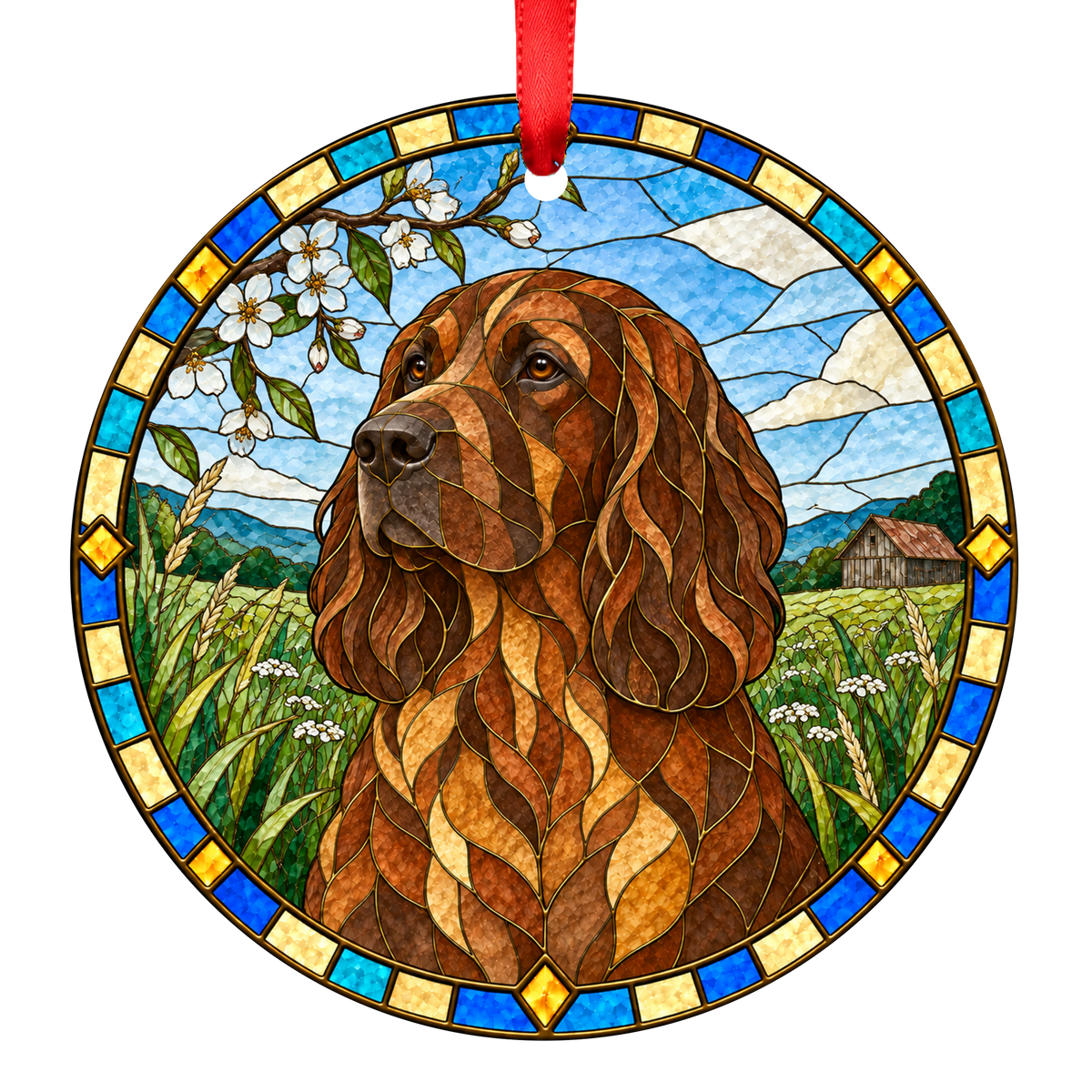 German Spaniel Brown stained glass Christmas ornament