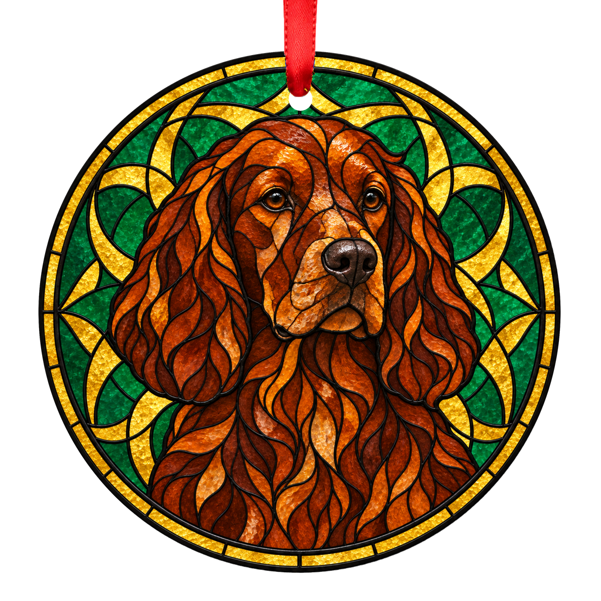 German Spaniel Red stained glass Christmas ornament