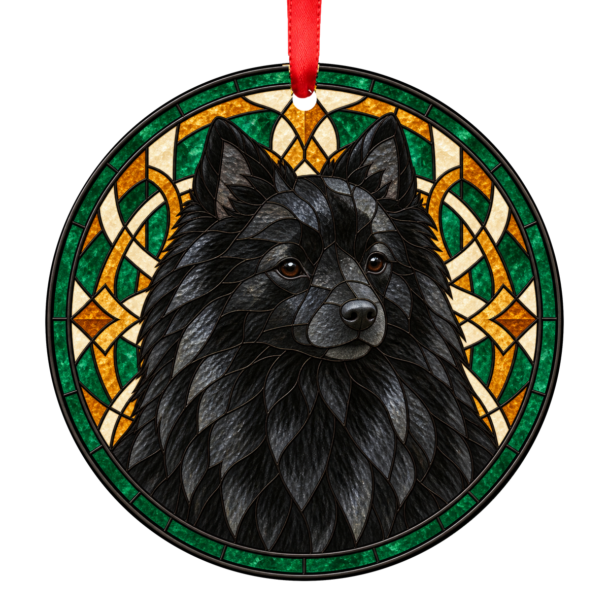 German Spitz Black stained glass style Christmas ornament