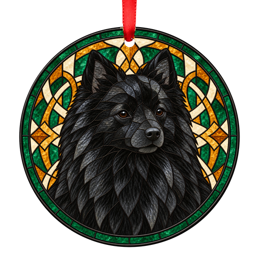 German Spitz Black stained glass style Christmas ornament