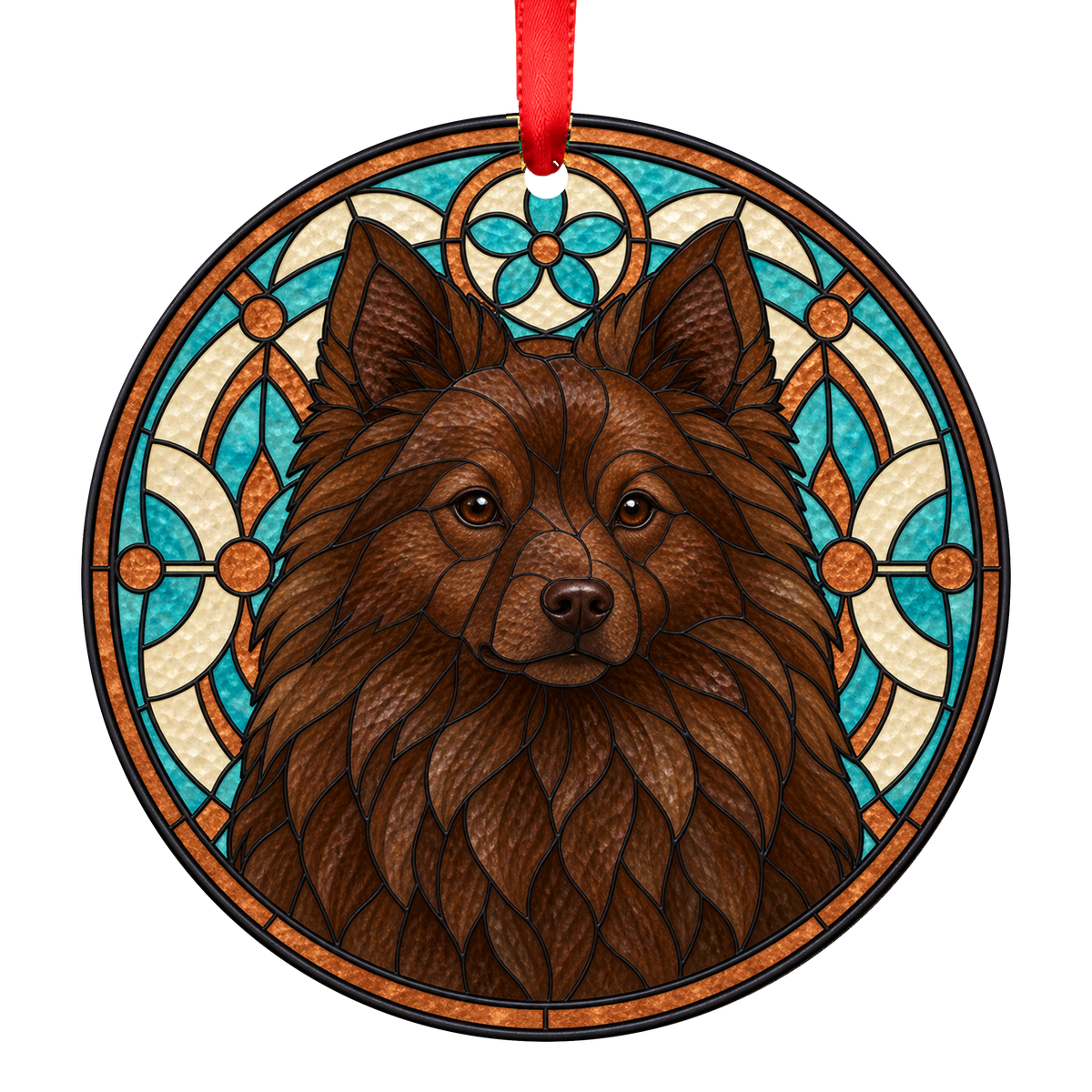 German Spitz Brown stained glass style Christmas ornament