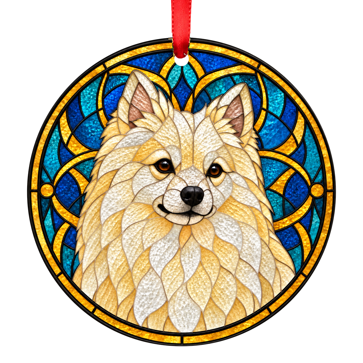 German Spitz Cream stained glass style Christmas ornament