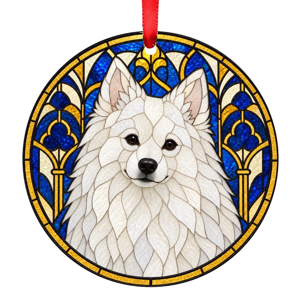 German Spitz White stained glass style Christmas ornament