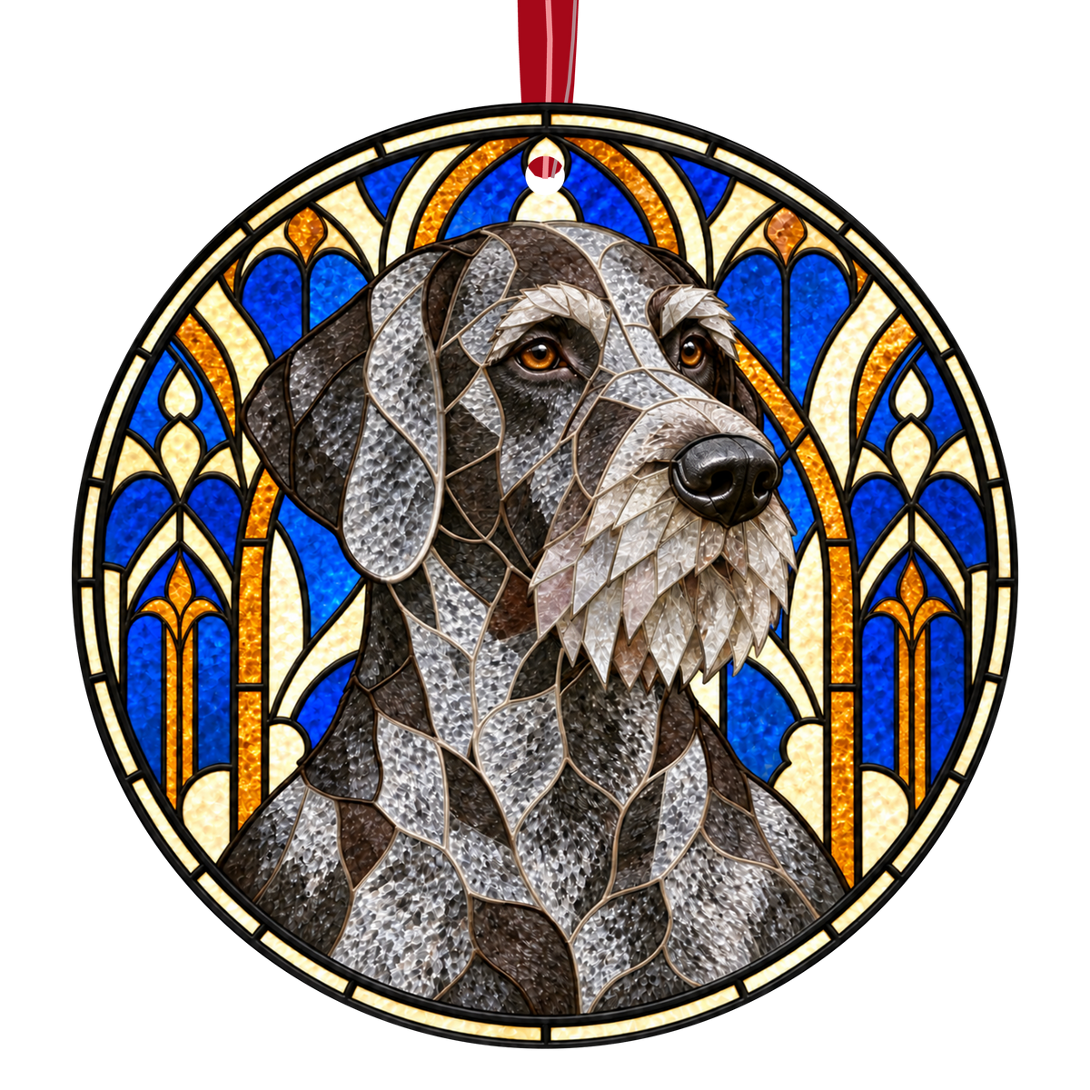 German Wirehaired Pointer Black stained glass style Christmas ornament