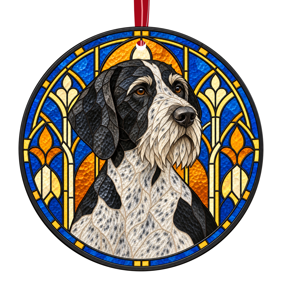 German Wirehaired Pointer Black and White stained glass style Christmas ornament