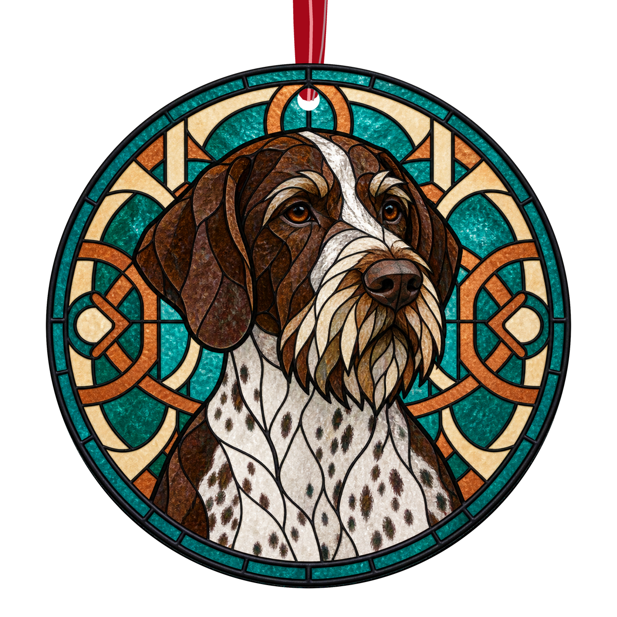 German Wirehaired Pointer Liver White Ticked stained glass style Christmas ornament