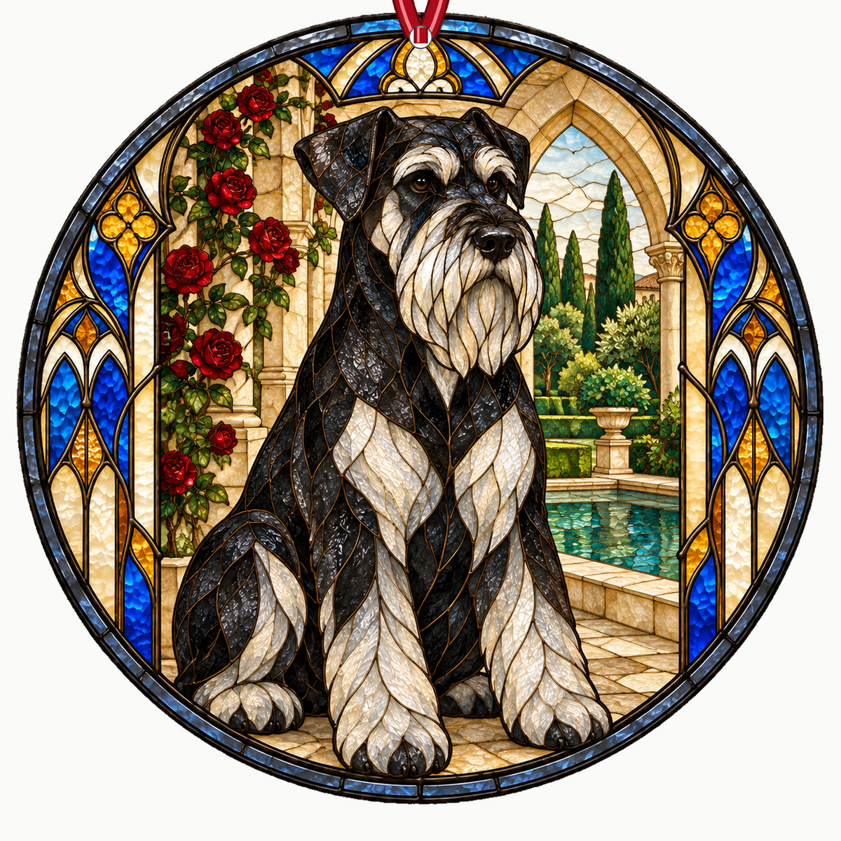 Giant Schnauzer Black and Silver stained glass style Christmas ornament