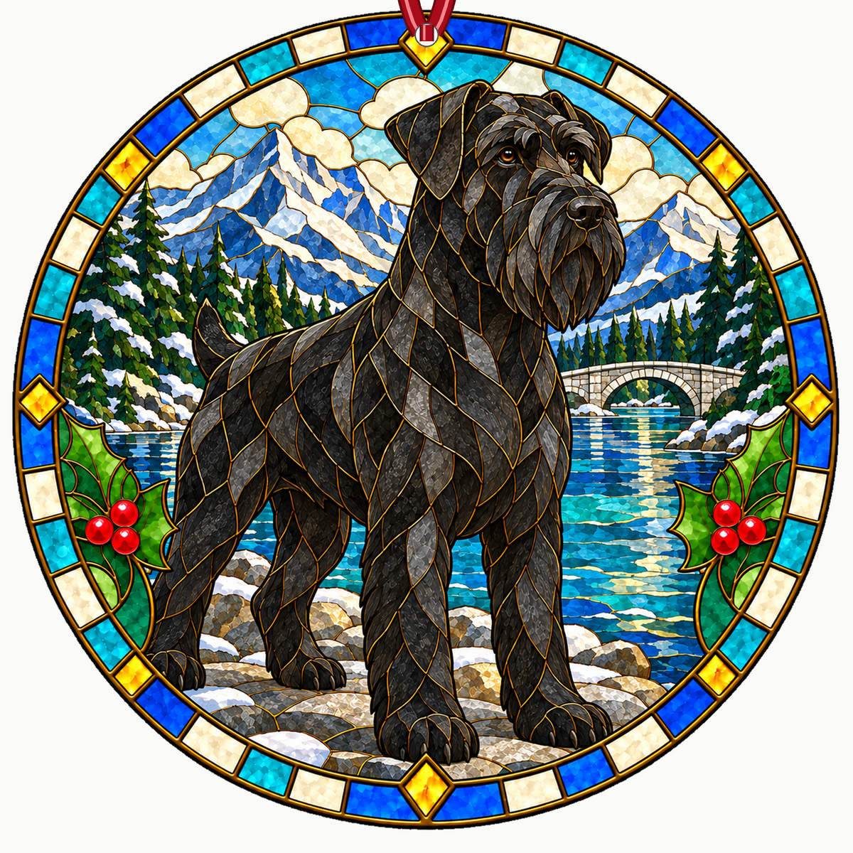 Giant Schnauzer Black stained glass style Christmas ornament