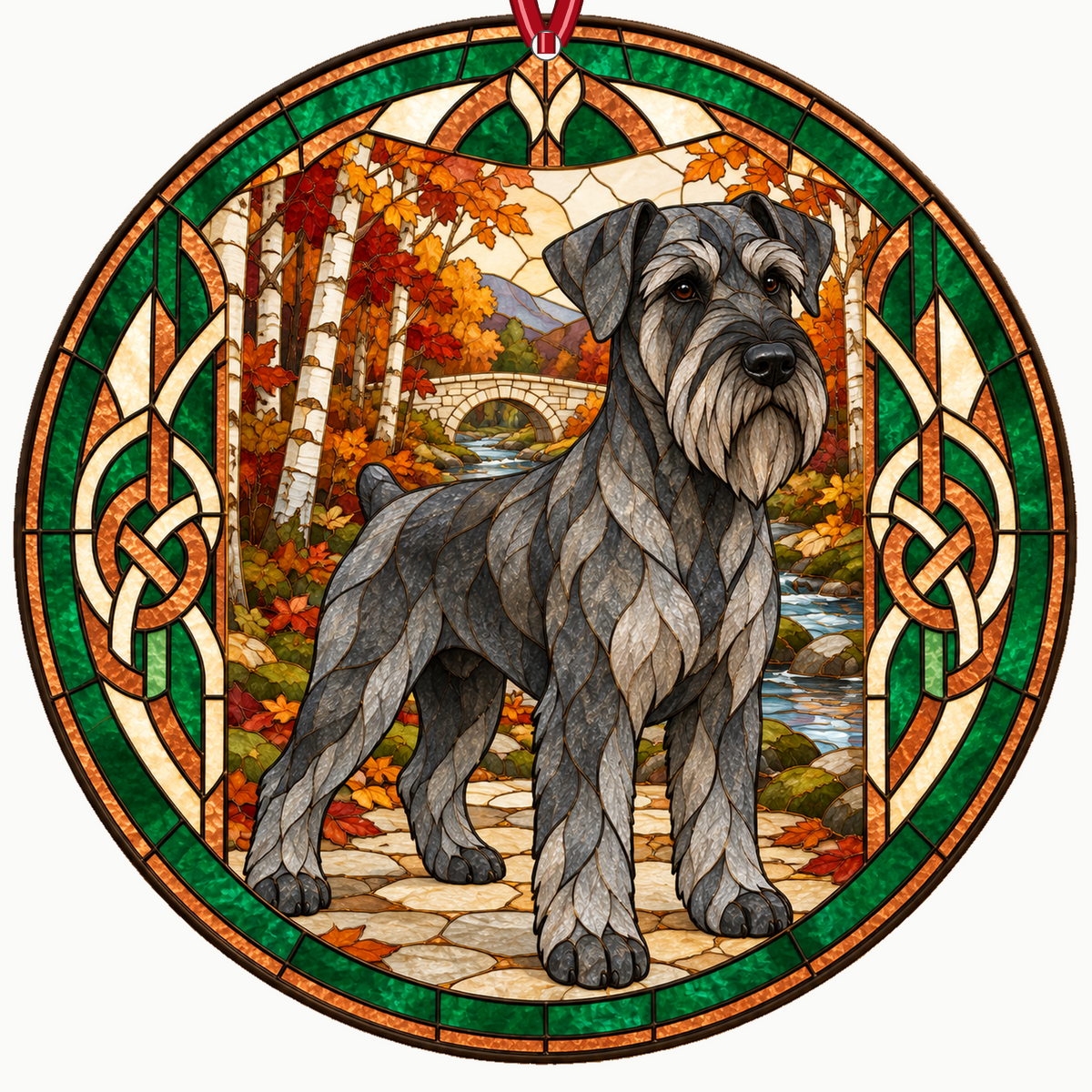 Giant Schnauzer Pepper Salt stained glass style Christmas ornament