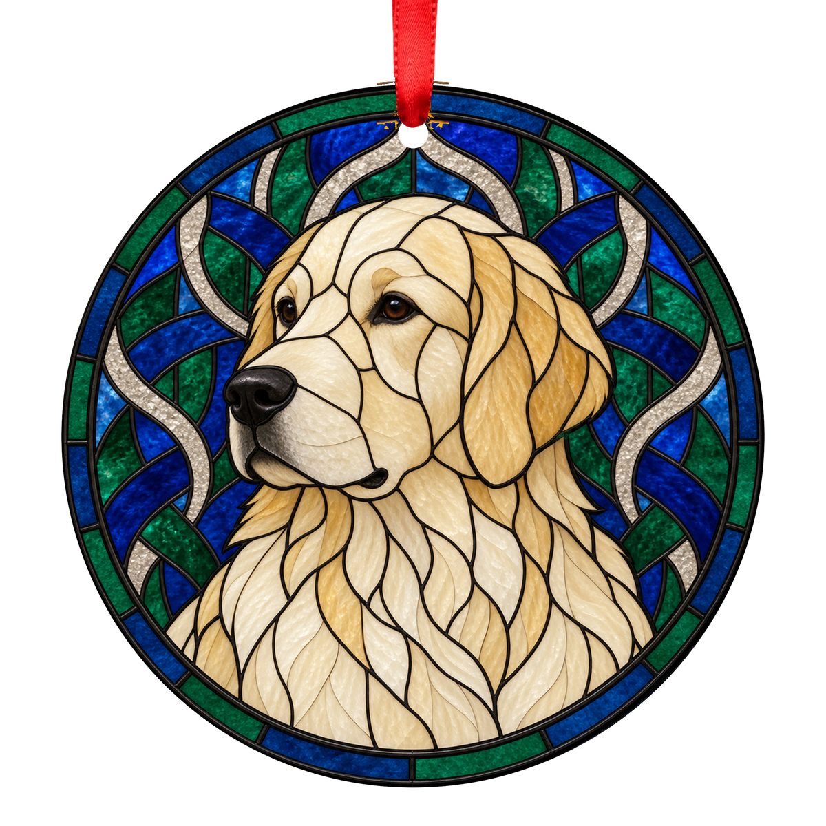 Golden Retriever Cream stained glass style Christmas ornament