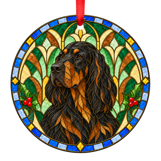 Gordon Setter Black and Tan stained glass style Christmas ornament - ORN-10845