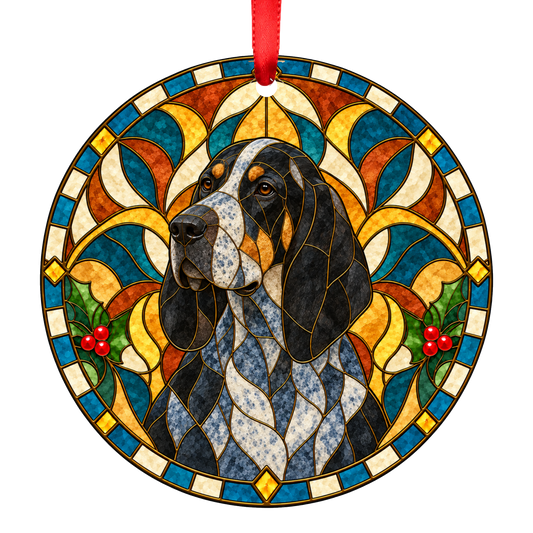Grand Bleu de Gascogne Blue Ticked and Tan stained glass style Christmas ornament