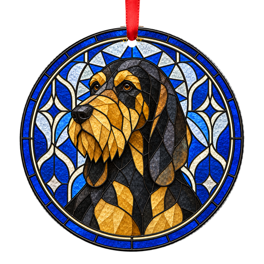 Grand Griffon Vendéen Black and Tan stained glass style Christmas ornament