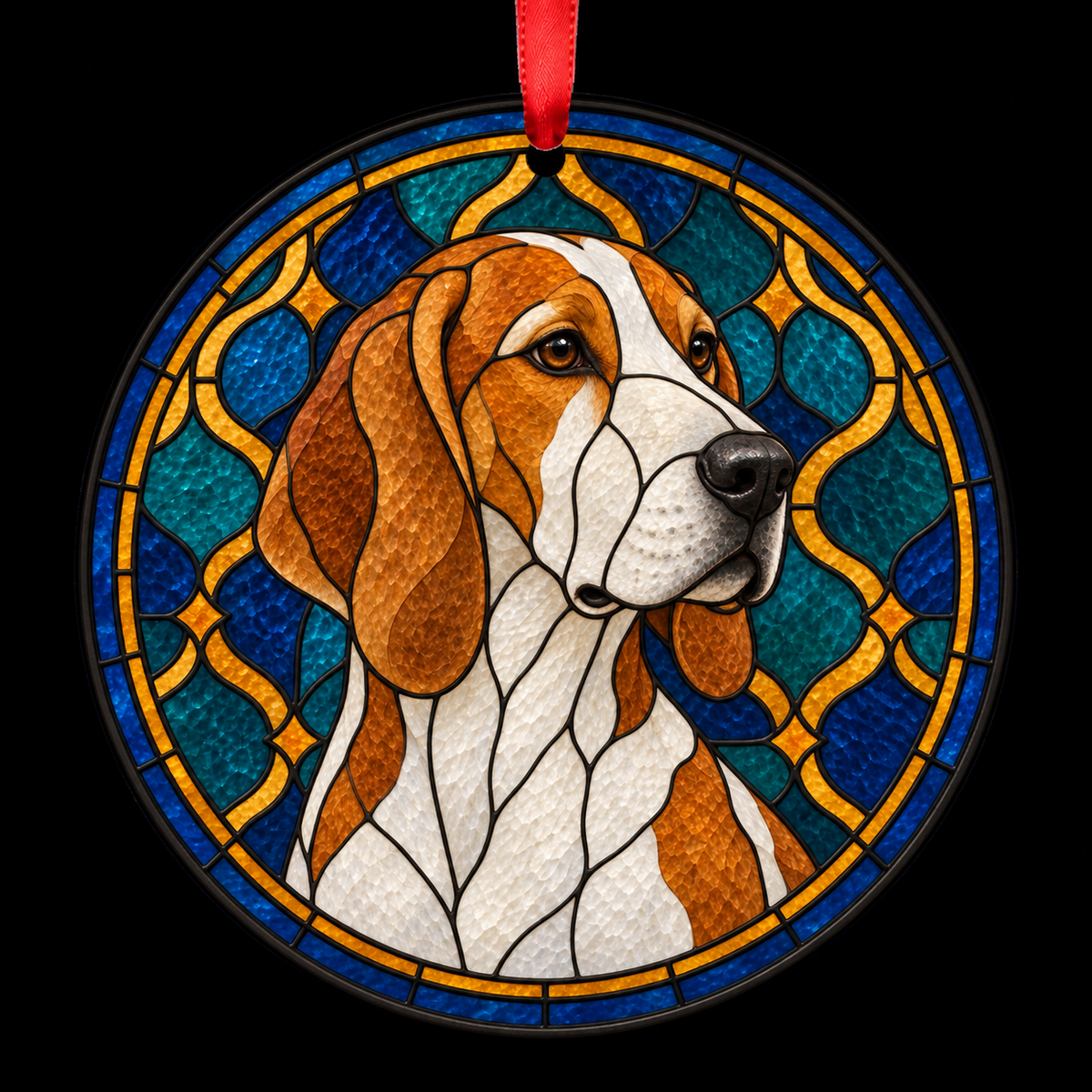 Great Anglo-French White and Orange Hound White and Orange stained glass style Christmas ornament — ORN-10867