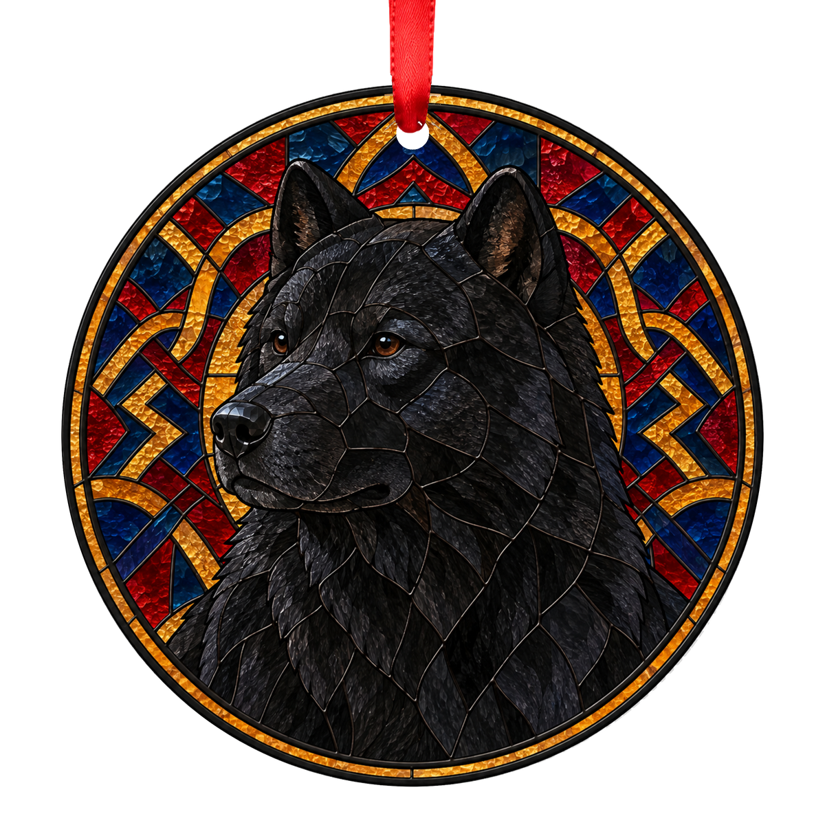 Greenland Dog Black stained glass style Christmas ornament - ORN-10881