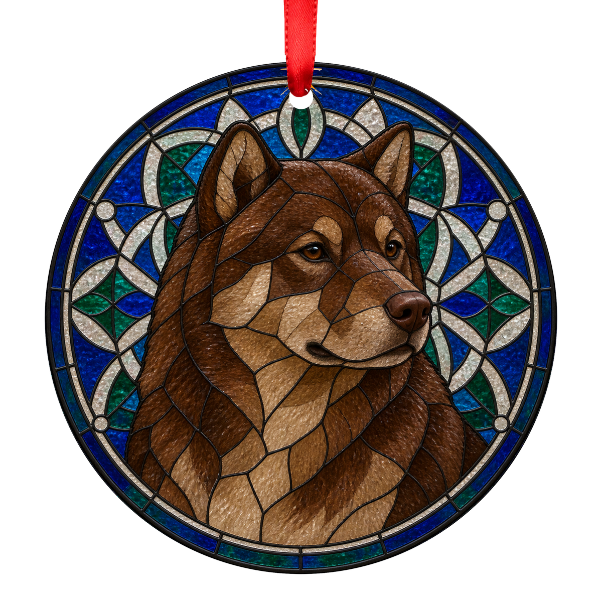 Greenland Dog Brown stained glass style Christmas ornament - ORN-10883