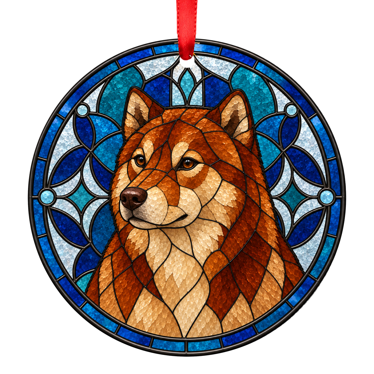 Greenland Dog Red stained glass style Christmas ornament - ORN-10886