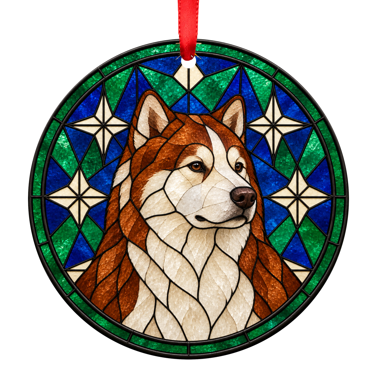 Greenland Dog Red and White stained glass style Christmas ornament - ORN-10887