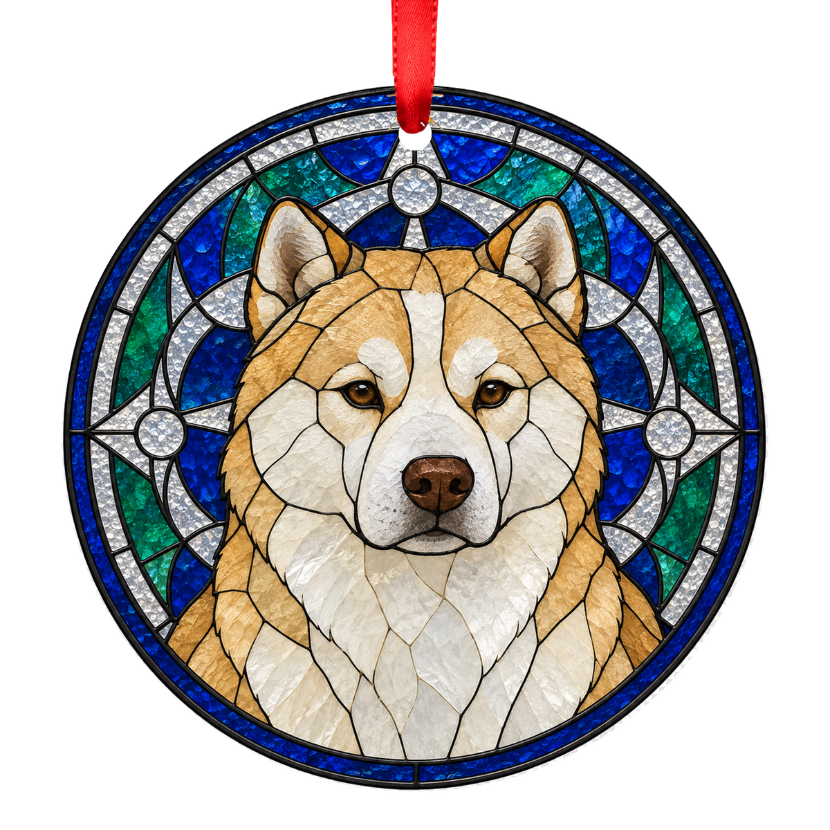 Greenland Dog Tan and White stained glass style Christmas ornament - ORN-10889