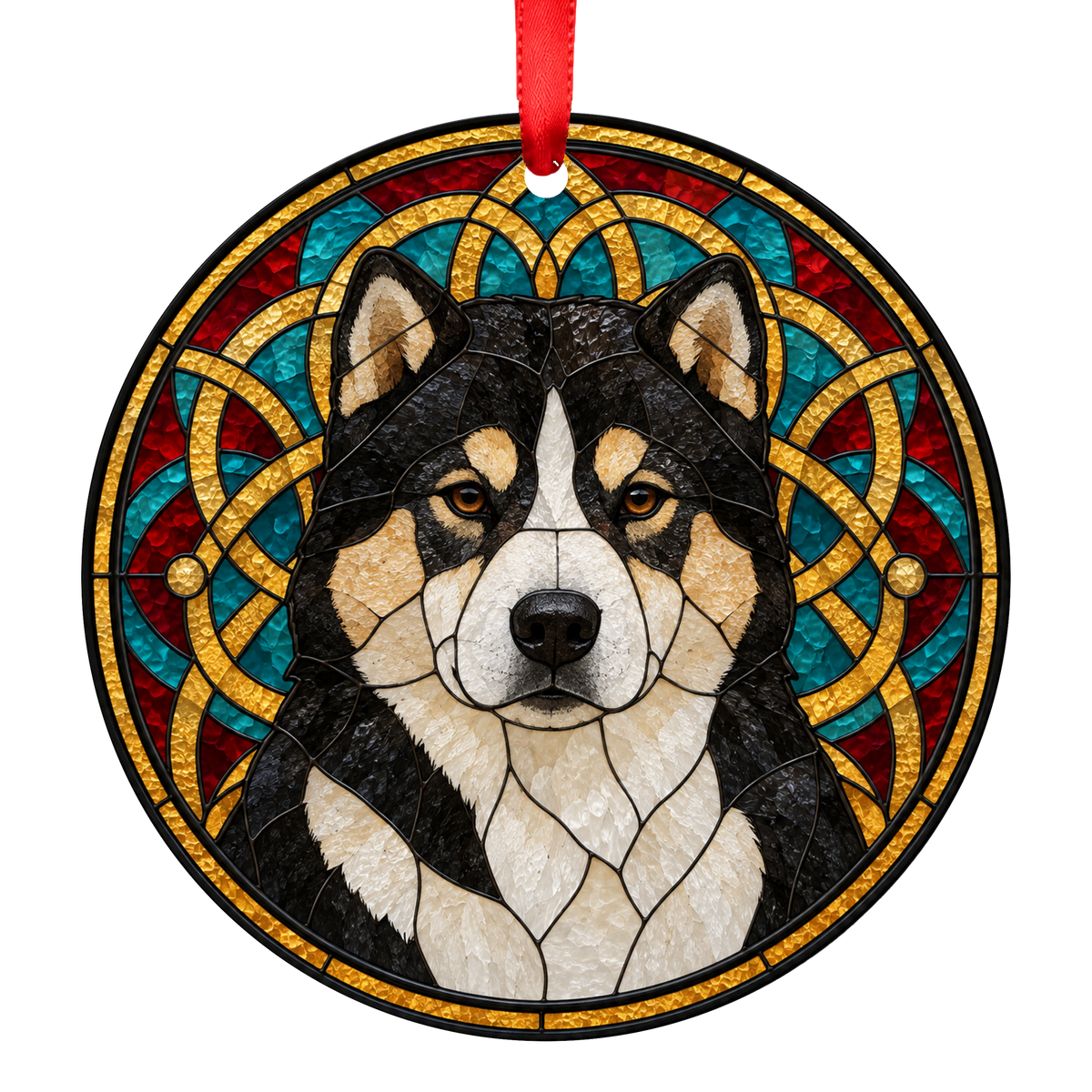 Greenland Dog Tricolor stained glass style Christmas ornament - ORN-10890