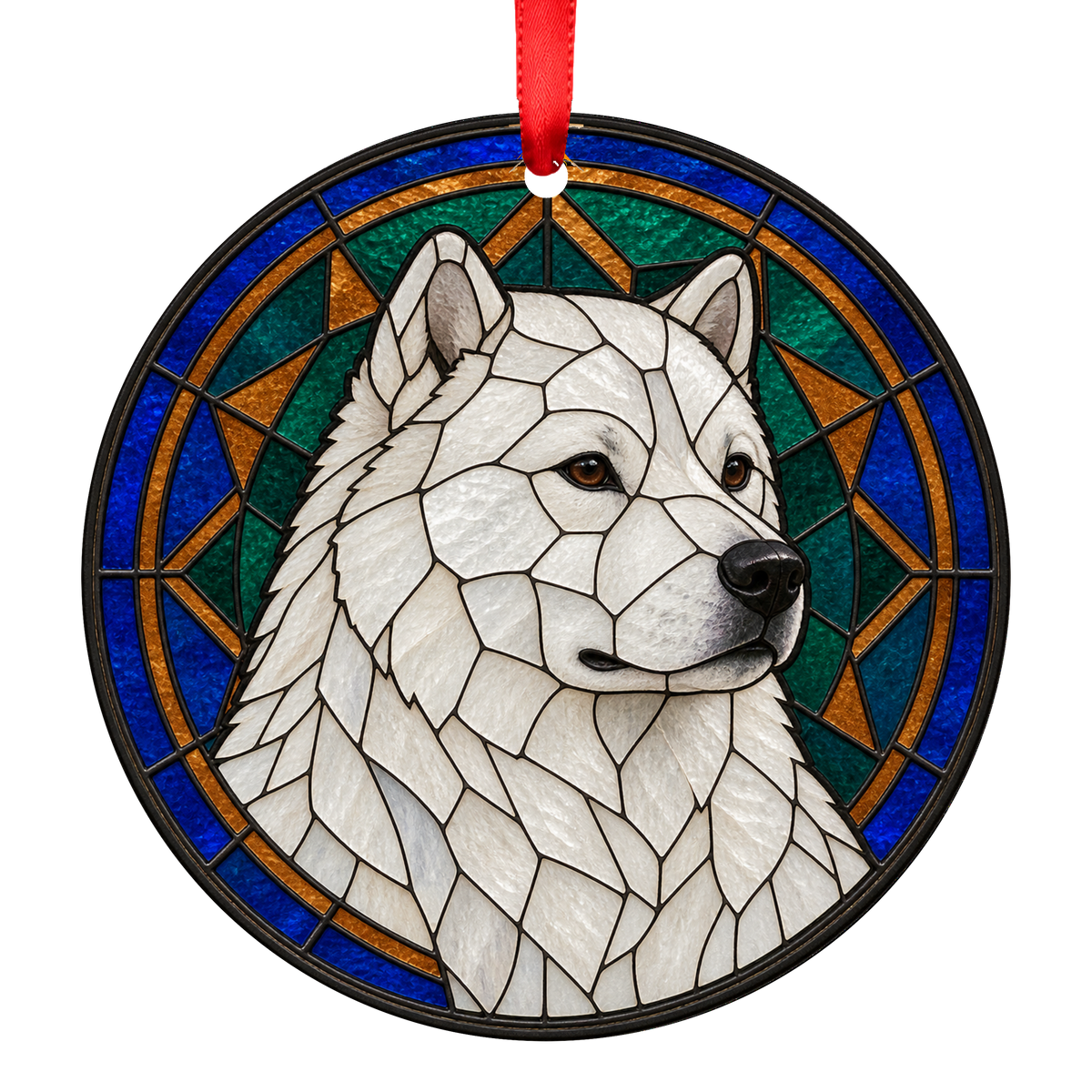 Greenland Dog White stained glass style Christmas ornament - ORN-10891