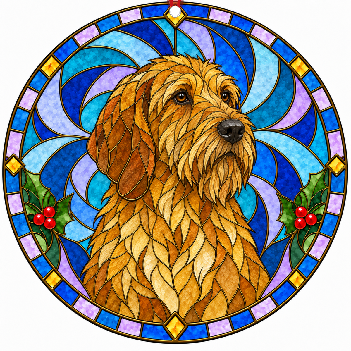 Griffon Fauve de Bretagne Fawn stained glass Christmas ornament