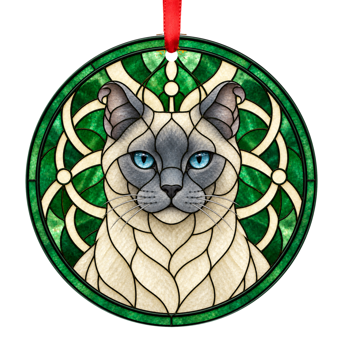 Highlander Blue Point Stained Glass Style Christmas Ornament