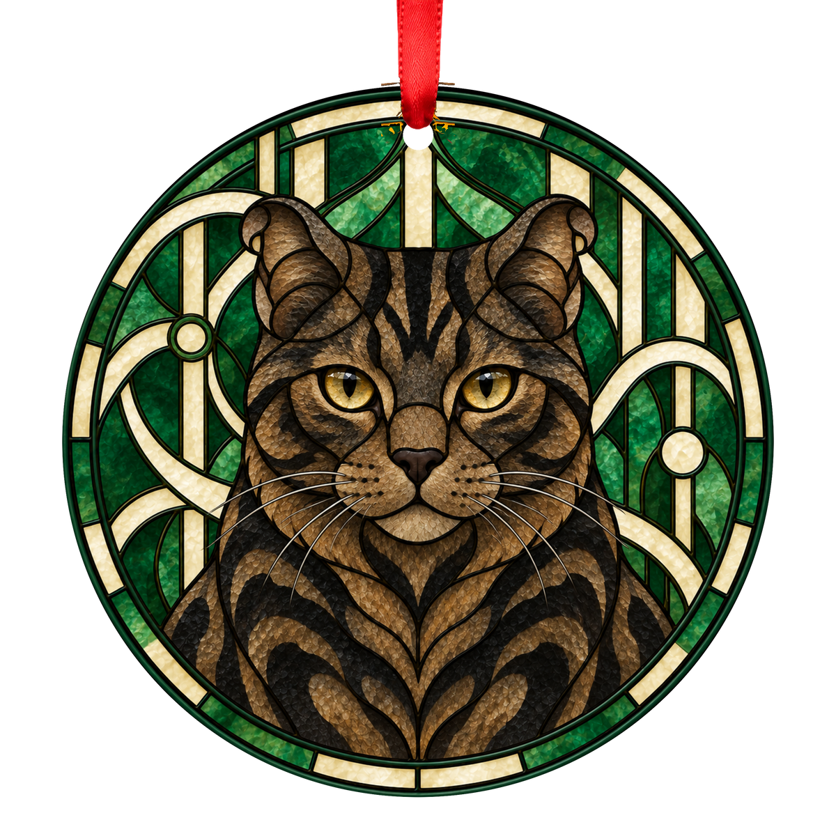 Highlander Brown Classic Tabby Stained Glass Style Christmas Ornament