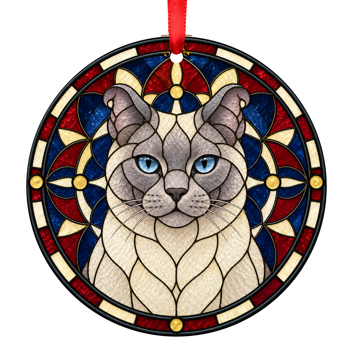 Highlander Lilac Point Stained Glass Style Christmas Ornament