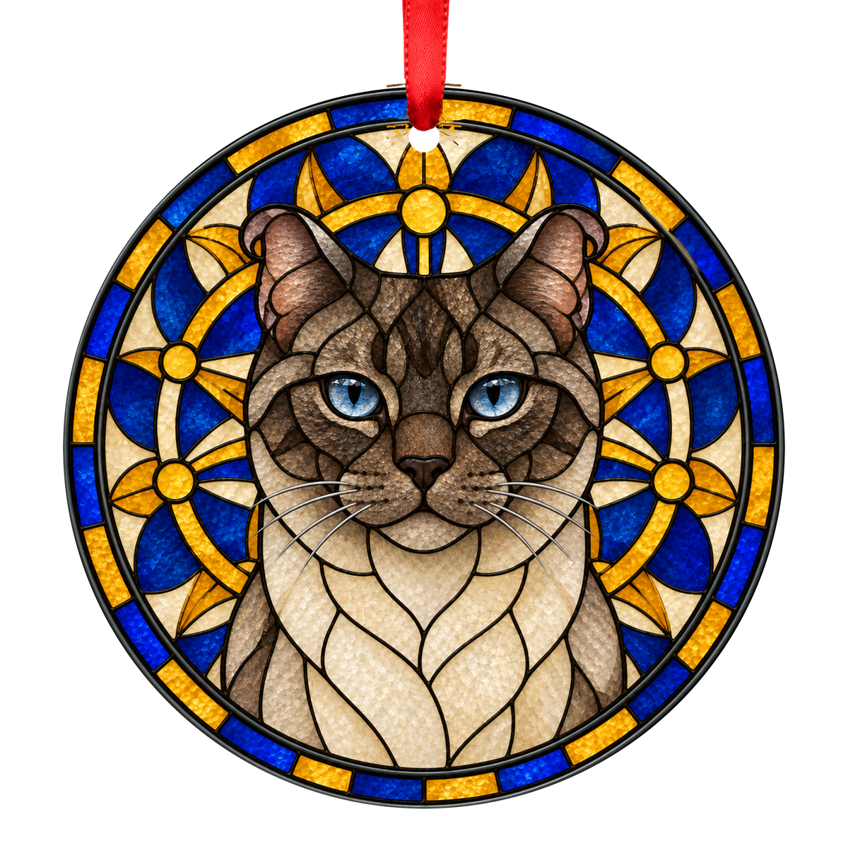 Highlander Seal Lynx Point Stained Glass Style Christmas Ornament