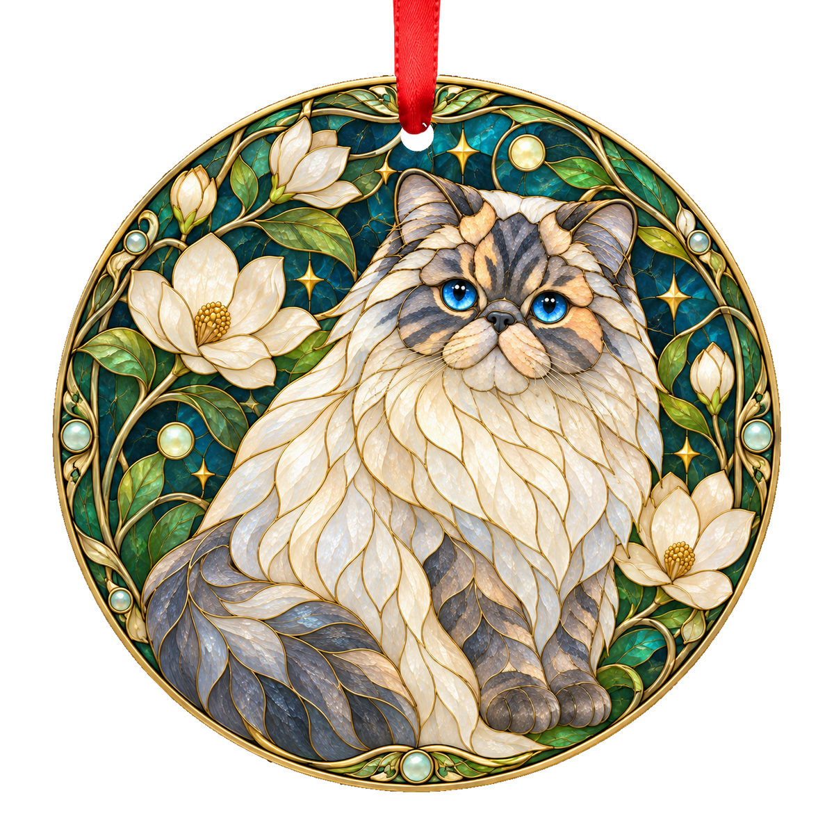 Himalayan Blue Cream Lynx Point stained glass style Christmas ornament