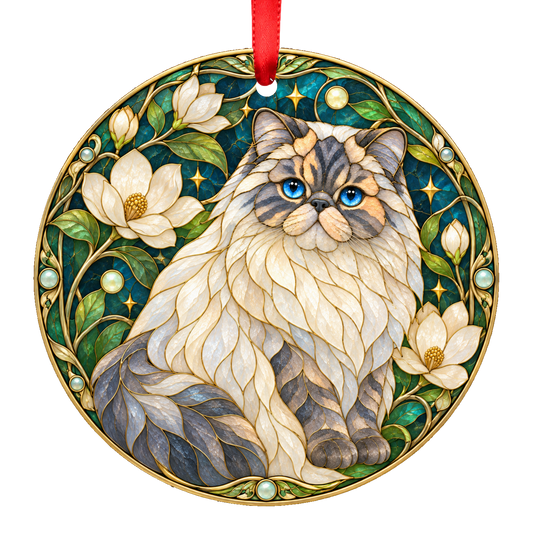 Himalayan Blue Cream Lynx Point stained glass style Christmas ornament