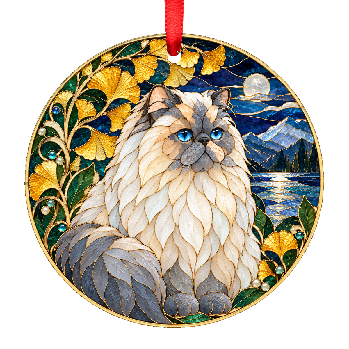 Himalayan Blue Cream Point stained glass style Christmas ornament