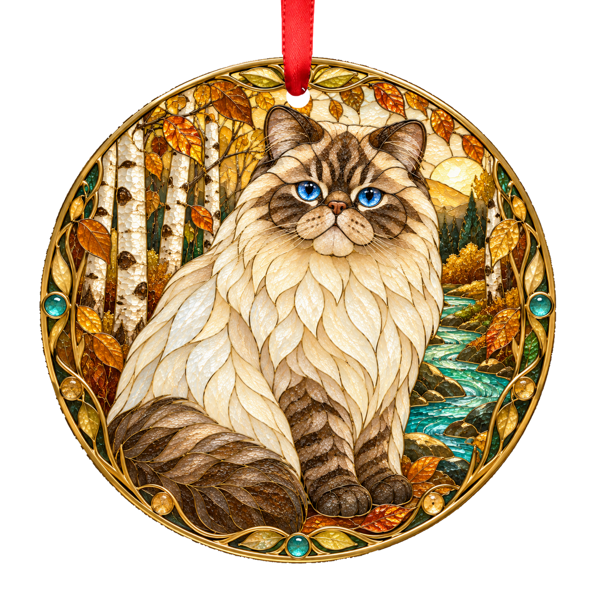 Himalayan Chocolate Lynx Point stained glass style Christmas ornament