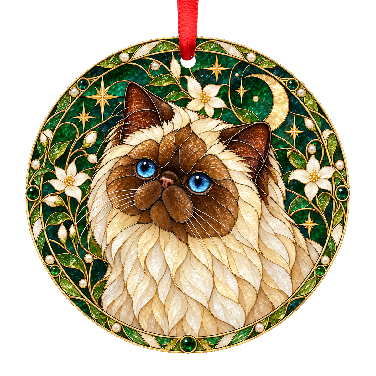 Himalayan Chocolate Point stained glass style Christmas ornament