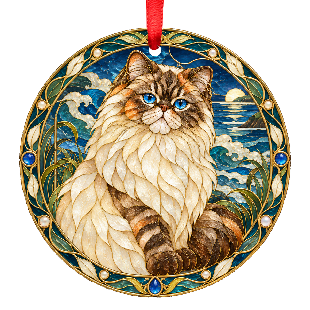 Himalayan Chocolate Tortie Lynx Point stained glass style Christmas ornament