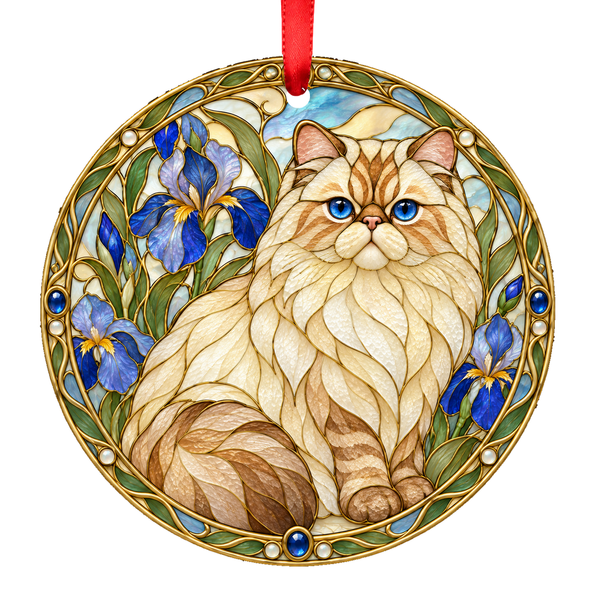 Himalayan Cream Lynx Point stained glass style Christmas ornament