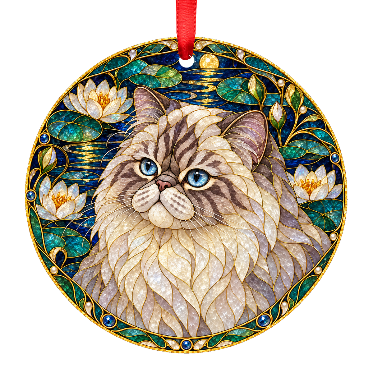 Himalayan Lilac Lynx Point stained glass style Christmas ornament