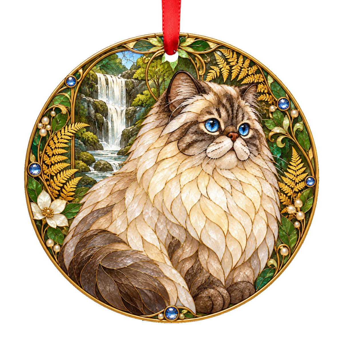 Himalayan Seal Lynx Point stained glass style Christmas ornament