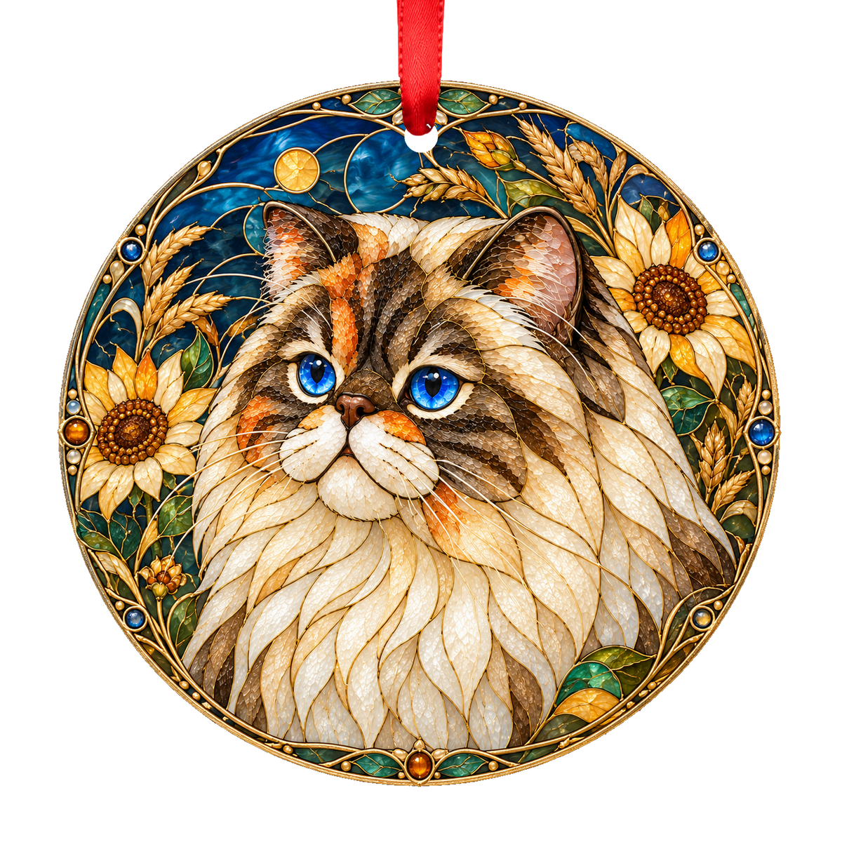 Himalayan Tortie Lynx Point stained glass style Christmas ornament