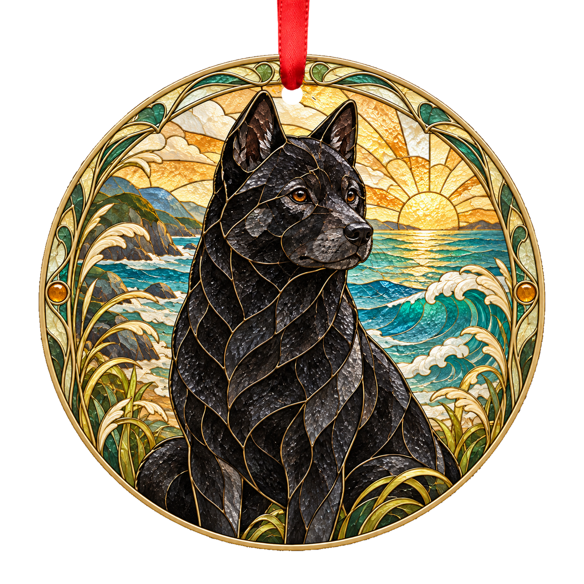 Hokkaido Black stained glass style Christmas ornament mockup