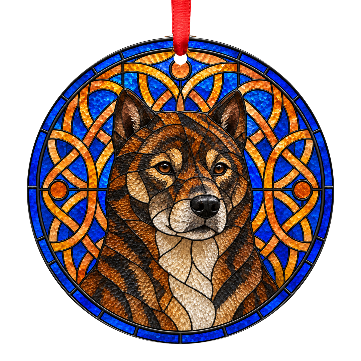 Hokkaido Brindle stained glass style Christmas ornament mockup