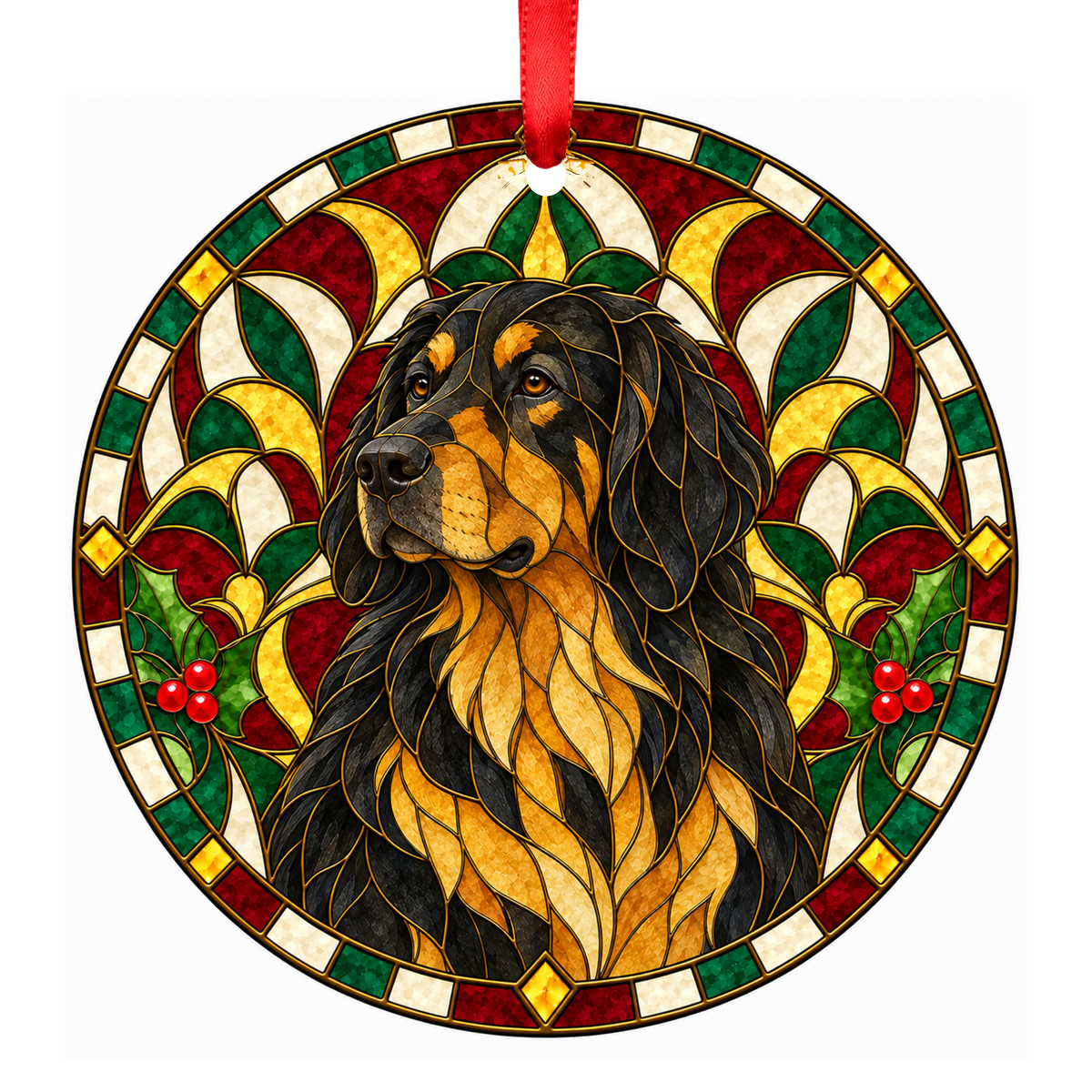 Hovawart Black and Tan stained glass style Christmas ornament mockup