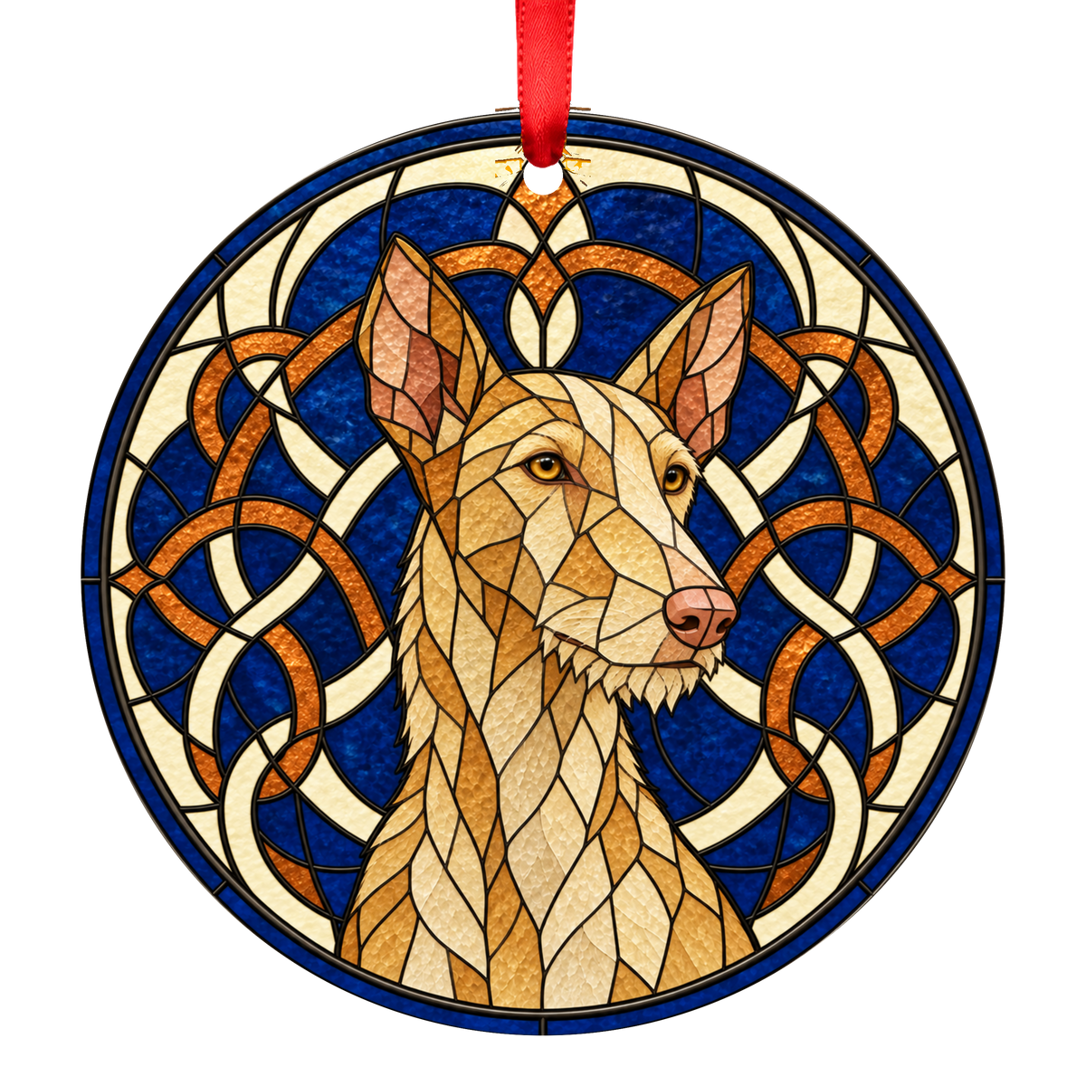 Ibizan Hound Fawn Wirehaired porcelain Christmas ornament with red ribbon — ORN-11012