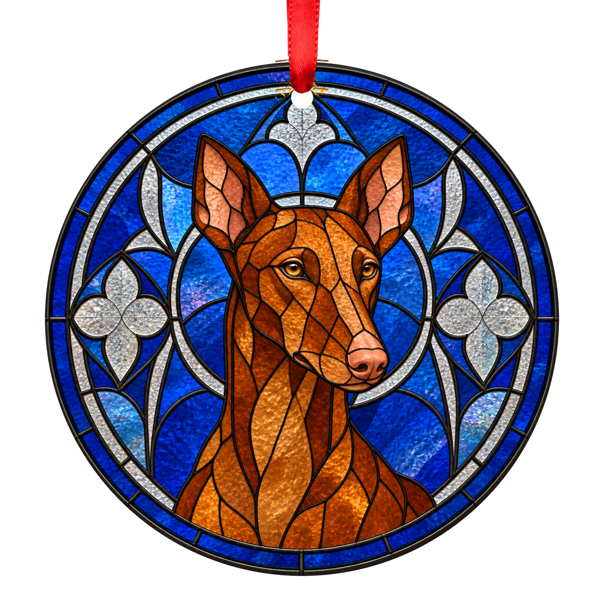 Ibizan Hound Red porcelain Christmas ornament with red ribbon — ORN-11014