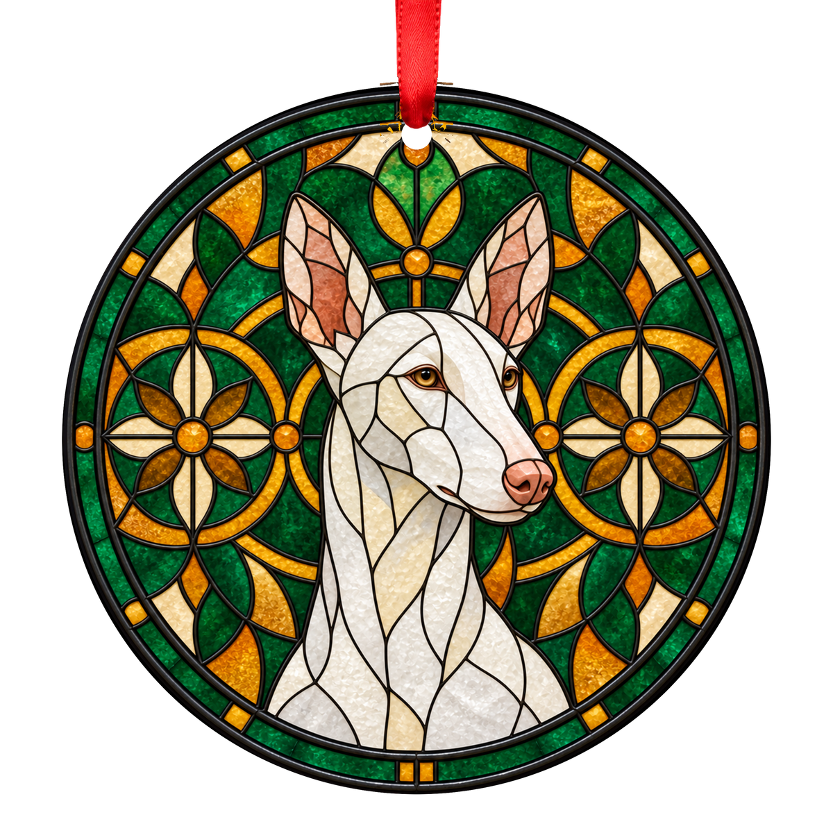 Ibizan Hound White porcelain Christmas ornament with red ribbon — ORN-11015
