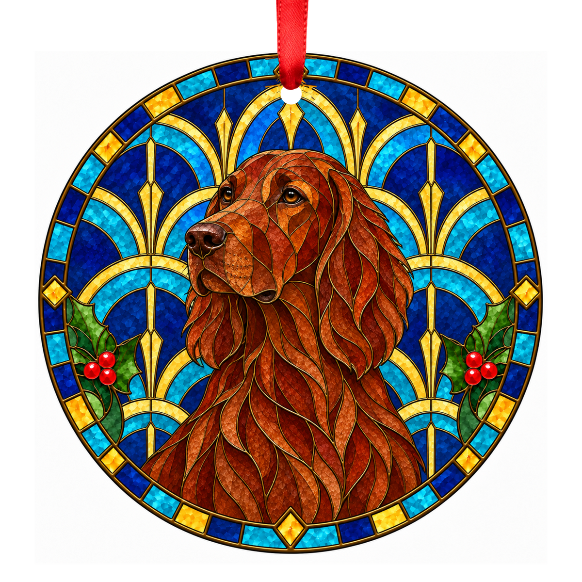 Irish Setter Red stained glass style Christmas ornament mockup