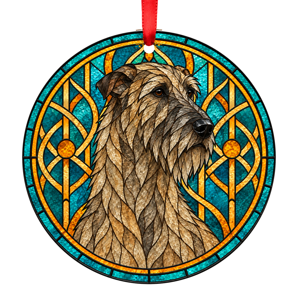 Irish Wolfhound Fawn stained glass style Christmas ornament mockup
