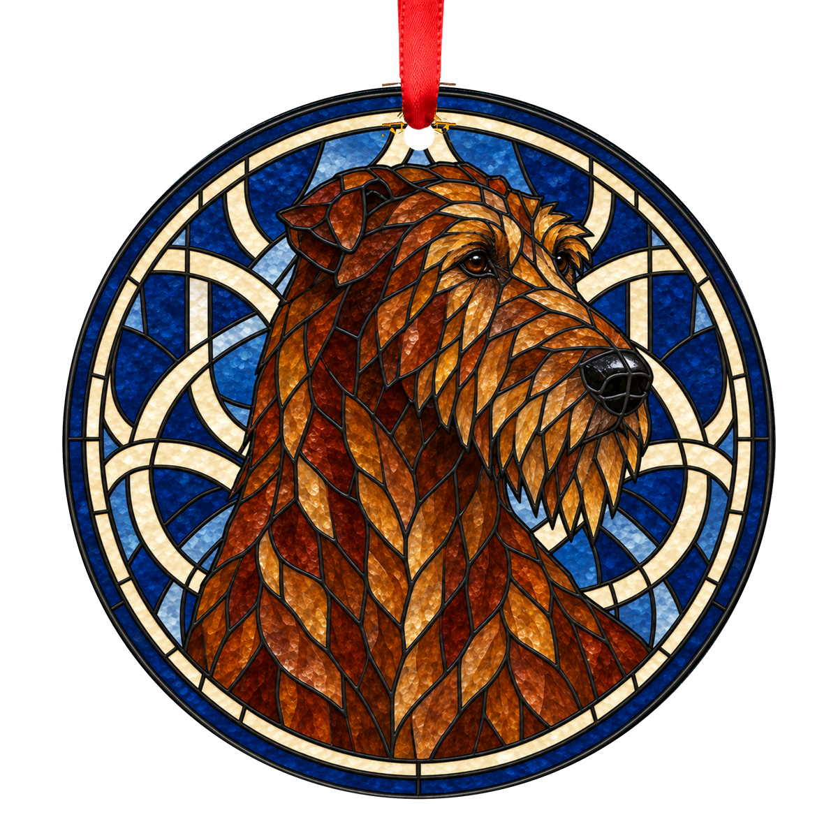 Irish Wolfhound Red stained glass style Christmas ornament mockup