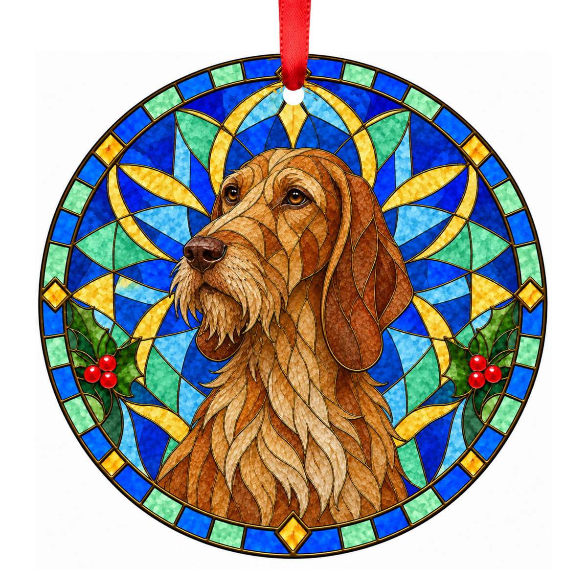Italian Rough-haired Hound Fawn porcelain Christmas ornament with red ribbon — ORN-11039